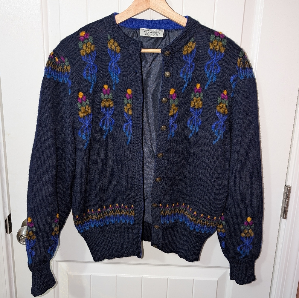 Vintage Norm Thompson Wool Knit Quilt Lined Cardigan Jacket Womens